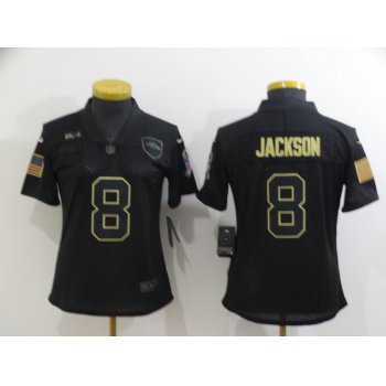 Women's Baltimore Ravens #8 Lamar Jackson Black 2020 Salute To Service Stitched NFL Nike Limited Jersey