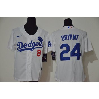 Women's Los Angeles Dodgers #24 Kobe Bryant White KB Patch Stitched MLB Cool Base Nike Jersey