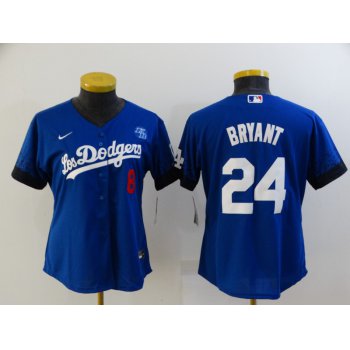 Women's Los Angeles Dodgers #8 #24 Kobe Bryant Blue 2021 City Connect Number Cool Base Stitched Jersey