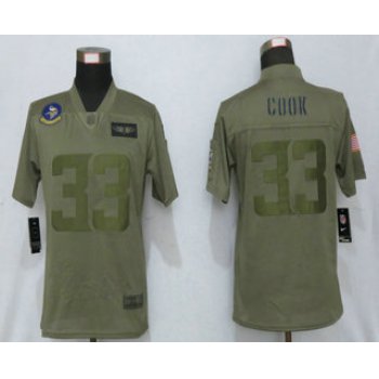 Women's Minnesota Vikings #33 Dalvin Cook NEW Olive 2019 Salute To Service Stitched NFL Nike Limited Jersey