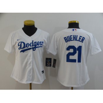 Women's Los Angeles Dodgers #21 Walker Buehler White Stitched MLB Cool Base Nike Jersey