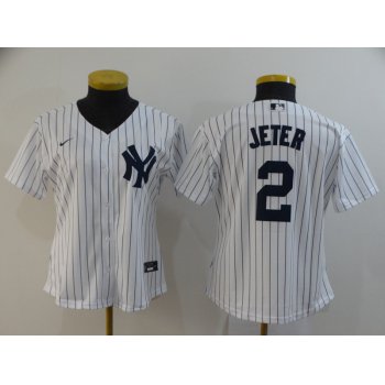 Women's New York Yankees #2 Derek Jeter White Stitched MLB Cool Base Nike Jersey