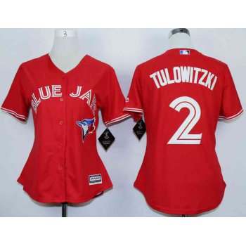Women's Toronto Blue Jays #2 Troy Tulowitzki Red Canada Day New Cool Base Women Jersey