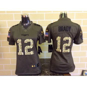 Women's New England Patriots #12 Tom Brady Green Salute To Service 2015 NFL Nike Limited Jersey