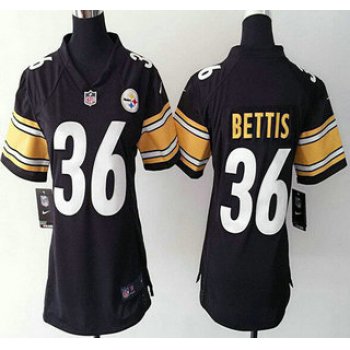 Women's Pittsburgh Steelers #36 Jerome Bettis Black Retired Player NFL Nike Game Jersey