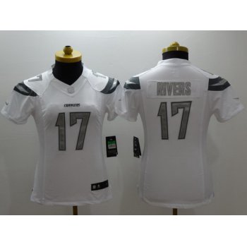 Women's San Diego Chargers #17 Philip Rivers White Platinum NFL Nike Limited Jersey