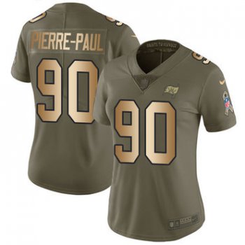 Nike Buccaneers #90 Jason Pierre-Paul Olive Gold Women's Stitched NFL Limited 2017 Salute to Service Jersey