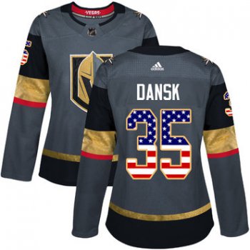 Adidas Vegas Golden Knights #35 Oscar Dansk Grey Home Authentic USA Flag Women's Stitched NHL Jersey