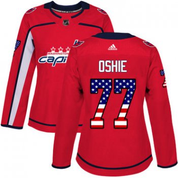 Adidas Washington Capitals #77 T.J. Oshie Red Home Authentic USA Flag Women's Stitched NHL Jersey