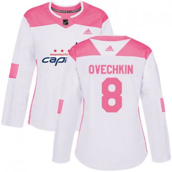 Adidas Washington Capitals #8 Alex Ovechkin White Pink Authentic Fashion Women's Stitched NHL Jersey