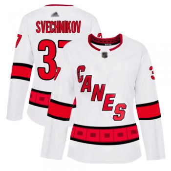 Carolina Hurricanes #37 Andrei Svechnikov White Road Authentic Women's Stitched Hockey Jersey
