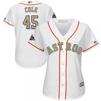 Women's Majestic Houston Astros #45 Gerrit Cole Authentic White 2018 Gold Program Cool Base MLB Jersey