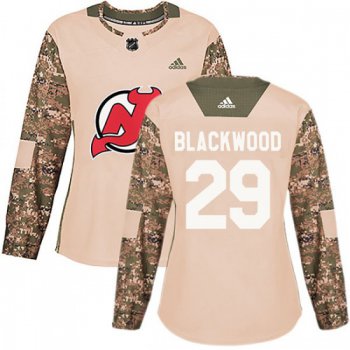 Women's New Jersey Devils #29 MacKenzie Blackwood Adidas Authentic Mackenzie wood Camo Veterans Day Practice Jersey