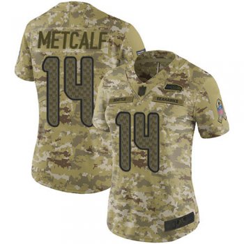 Seahawks #14 D.K. Metcalf Camo Women's Stitched Football Limited 2018 Salute to Service Jersey