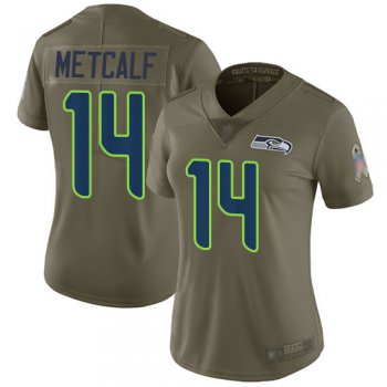Seahawks #14 D.K. Metcalf Olive Women's Stitched Football Limited 2017 Salute to Service Jersey
