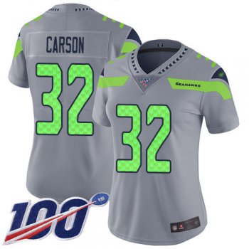 Seahawks #32 Chris Carson Gray Women's Stitched Football Limited Inverted Legend 100th Season Jersey