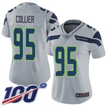 Seahawks #95 L.J. Collier Grey Alternate Women's Stitched Football 100th Season Vapor Limited Jersey