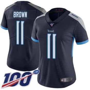 Titans #11 A.J. Brown Navy Blue Team Color Women's Stitched Football 100th Season Vapor Limited Jersey