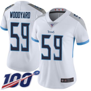 Titans #59 Wesley Woodyard White Women's Stitched Football 100th Season Vapor Limited Jersey