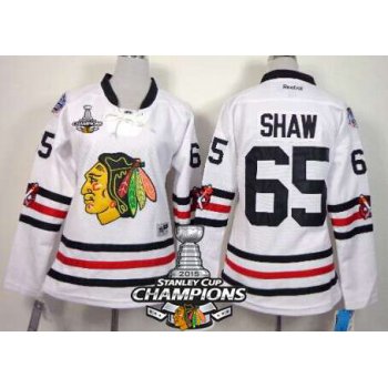 Chicago Blackhawks #65 Andrew Shaw 2015 Winter Classic White Womens Jersey W/2015 Stanley Cup Champion Patch