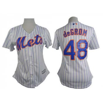 Women's New York Mets #48 Jacob DeGrom White With Blue Pinstripe Jersey
