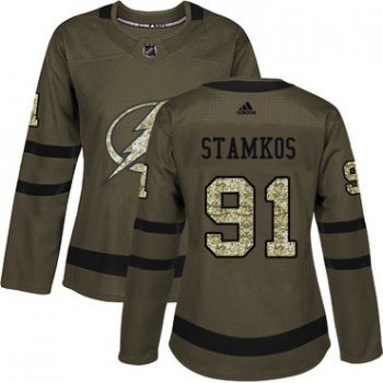 Adidas Tampa Bay Lightning #91 Steven Stamkos Green Salute to Service Women's Stitched NHL Jersey