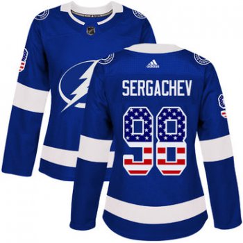 Adidas Tampa Bay Lightning #98 Mikhail Sergachev Blue Home Authentic USA Flag Women's Stitched NHL Jersey