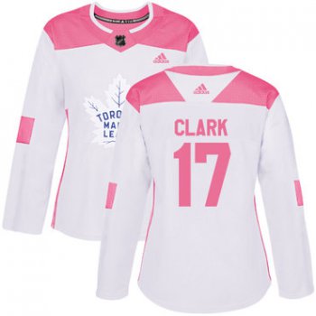 Adidas Toronto Maple Leafs #17 Wendel Clark White Pink Authentic Fashion Women's Stitched NHL Jersey