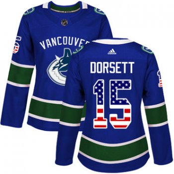 Adidas Vancouver Canucks #15 Derek Dorsett Blue Home Authentic USA Flag Women's Stitched NHL Jersey
