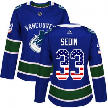 Adidas Vancouver Canucks #33 Henrik Sedin Blue Home Authentic USA Flag Women's Stitched NHL Jersey