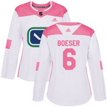 Adidas Vancouver Canucks #6 Brock Boeser White Pink Authentic Fashion Women's Stitched NHL Jersey