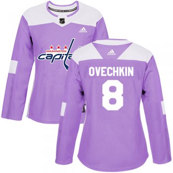 Adidas Washington Capitals #8 Alex Ovechkin Purple Authentic Fights Cancer Women's Stitched NHL Jersey