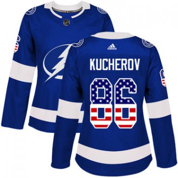 didas Tampa Bay Lightning #86 Nikita Kucherov Blue Home Authentic USA Flag Women's Stitched NHL Jersey