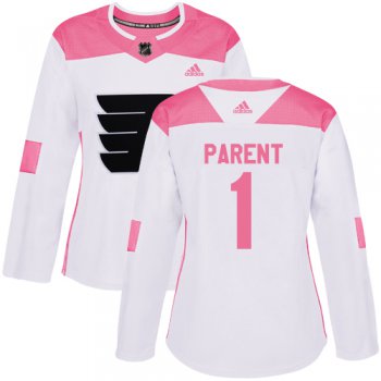 Adidas Philadelphia Flyers #1 Bernie Parent White Pink Authentic Fashion Women's Stitched NHL Jersey