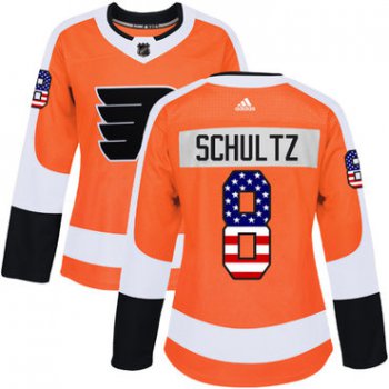 Adidas Philadelphia Flyers #8 Dave Schultz Orange Home Authentic USA Flag Women's Stitched NHL Jersey