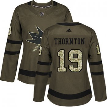 Adidas San Jose Sharks #19 Joe Thornton Green Salute to Service Women's Stitched NHL Jersey