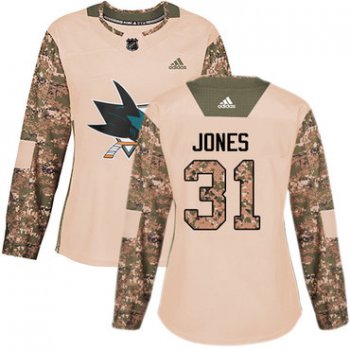 Adidas San Jose Sharks #31 Martin Jones Camo Authentic 2017 Veterans Day Women's Stitched NHL Jersey