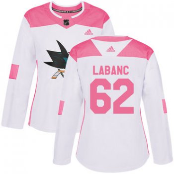 Adidas San Jose Sharks #62 Kevin Labanc White Pink Authentic Fashion Women's Stitched NHL Jersey