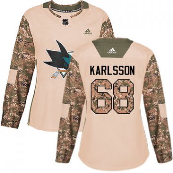 Adidas San Jose Sharks #68 Melker Karlsson Camo Authentic 2017 Veterans Day Women's Stitched NHL Jersey