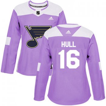 Adidas St.Louis Blues #16 Brett Hull Purple Authentic Fights Cancer Women's Stitched NHL Jersey