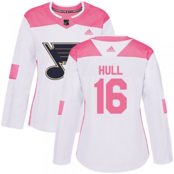 Adidas St.Louis Blues #16 Brett Hull White Pink Authentic Fashion Women's Stitched NHL Jersey