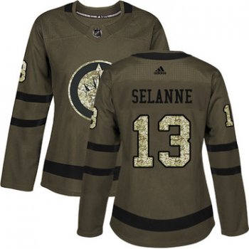 Adidas Winnipeg Jets #13 Teemu Selanne Green Salute to Service Women's Stitched NHL Jersey