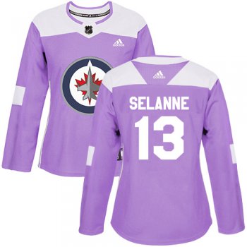 Adidas Winnipeg Jets #13 Teemu Selanne Purple Authentic Fights Cancer Women's Stitched NHL Jersey