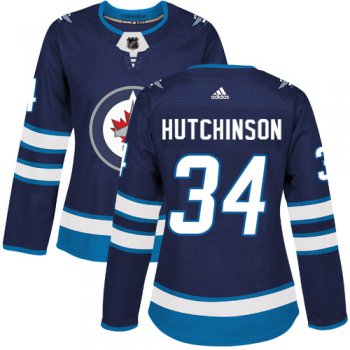 Adidas Winnipeg Jets #34 Michael Hutchinson Navy Blue Home Authentic Women's Stitched NHL Jersey
