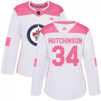 Adidas Winnipeg Jets #34 Michael Hutchinson White Pink Authentic Fashion Women's Stitched NHL Jersey