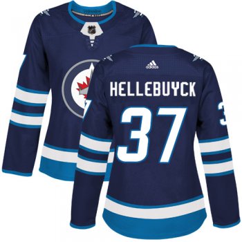 Adidas Winnipeg Jets #37 Connor Hellebuyck Navy Blue Home Authentic Women's Stitched NHL Jersey