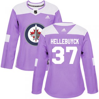 Adidas Winnipeg Jets #37 Connor Hellebuyck Purple Authentic Fights Cancer Women's Stitched NHL Jersey