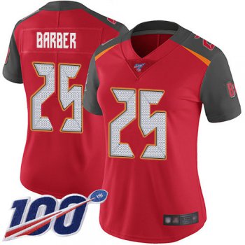 Buccaneers #25 Peyton Barber Red Team Color Women's Stitched Football 100th Season Vapor Limited Jersey