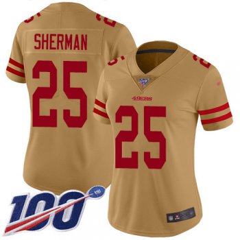 Nike 49ers #25 Richard Sherman Gold Women's Stitched NFL Limited Inverted Legend 100th Season Jersey