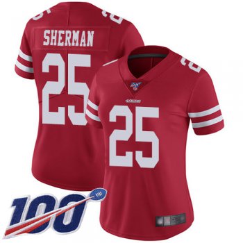 Nike 49ers #25 Richard Sherman Red Team Color Women's Stitched NFL 100th Season Vapor Limited Jersey